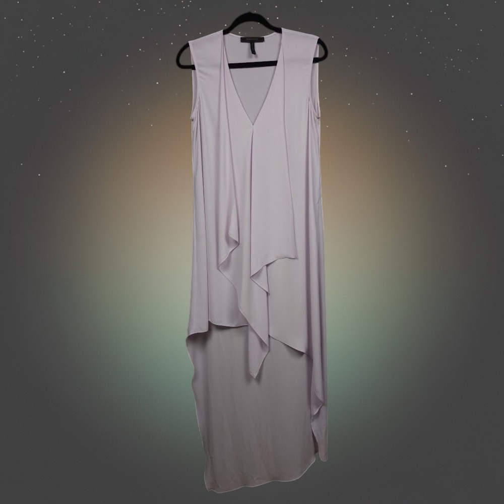 BCBGMAXAZRIA Lavender Sheer High Low Draped V-Neck Sleeveless Tunic Top Small